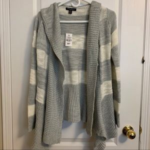 NWT Grey & White Stripped Hooded Cardigan